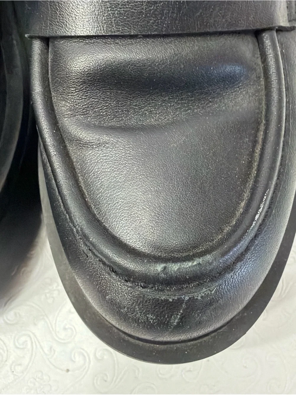Maeve Anthropologie Platform Black Leather Slip On Penny Loafers Size 41 Chunky